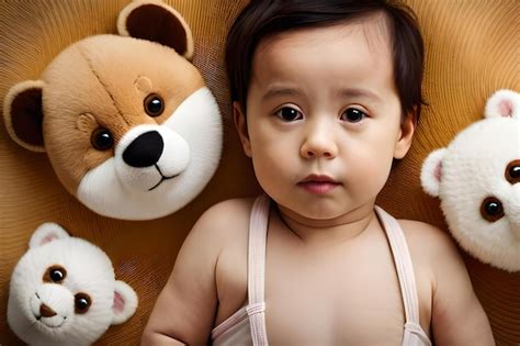 Premium Photo A Baby With A Stuffed Animal Behind Her