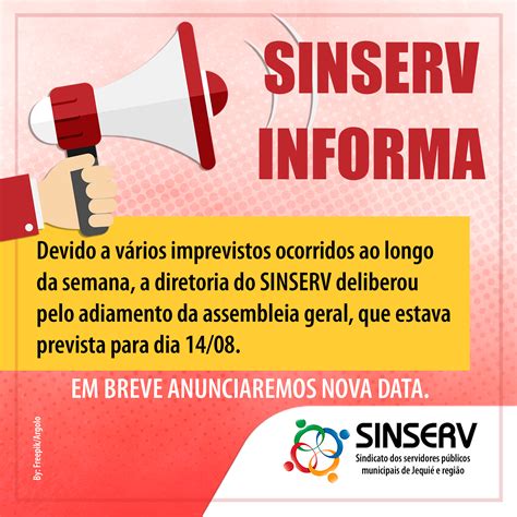 Comunicado Sobre O Adiamento Da Assembleia Geral Do Sinserv Sinserv