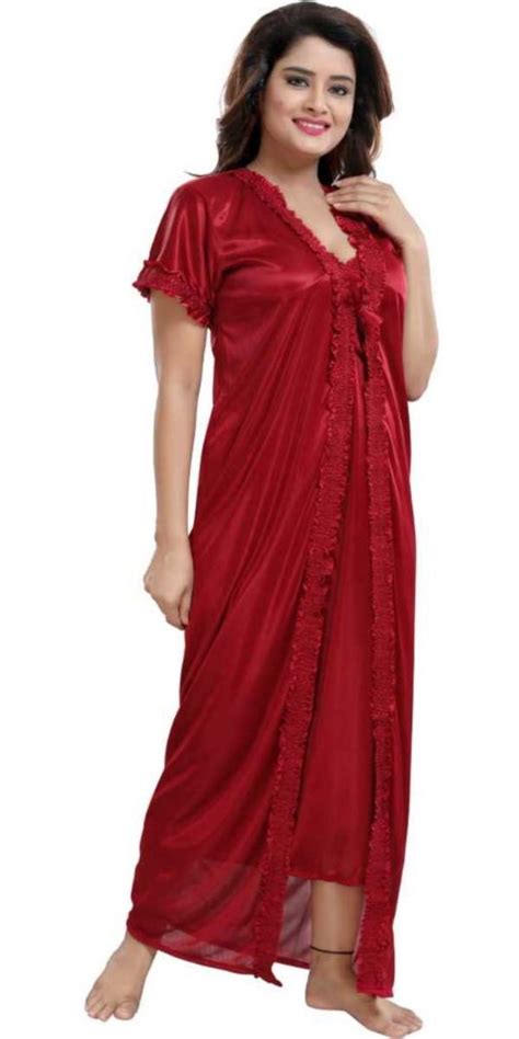 Zionity Women Maroon Solid Satin Pack Of 2 Nighty JioMart