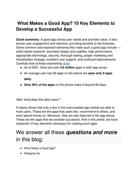 Ppt What Makes A Good App 10 Key Elements To Develop A Successful