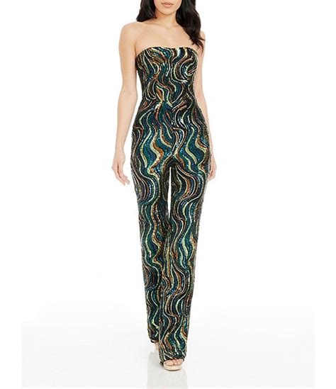 Dress The Population Andy Sequin Strapless Neck Sleeveless Straight Leg Jumpsuit Dillards