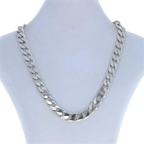 925 Sterling Silver Iced Prong Cuban Link Chain Necklace Hip Hop White Gold Plated Length 19