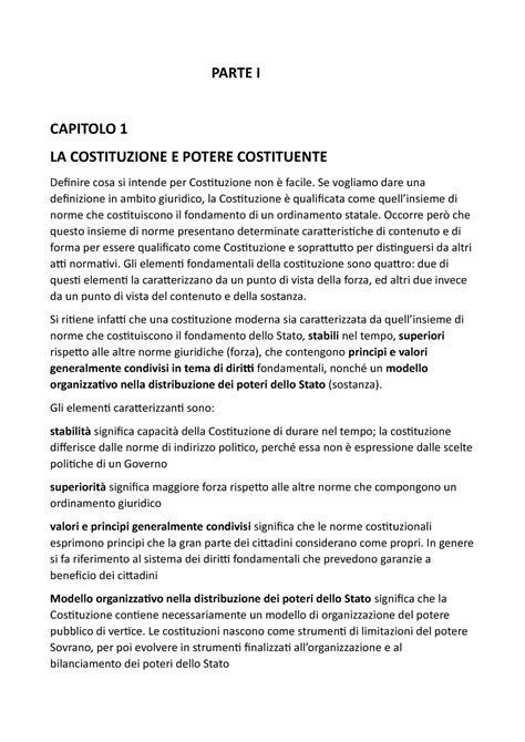 LA Costituzione E IL Potere Costituente PARTE I CAPITOLO 1 LA