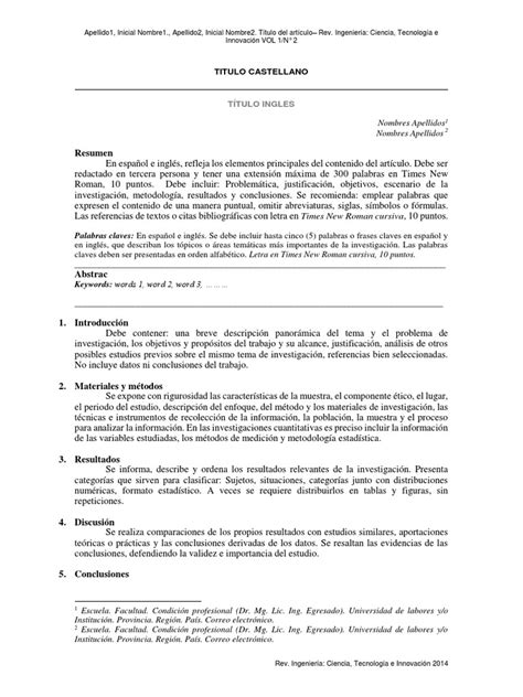 Formato D Plantilla De Articulo Cientifico 2° Unidad Ciencia