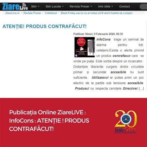 Publicația Online ZiareLIVE InfoCons ATENȚIE PRODUS CONTRAFĂCUT