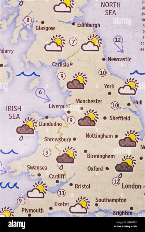 Newspaper Weather Forecast Chart Stock Photo Alamy