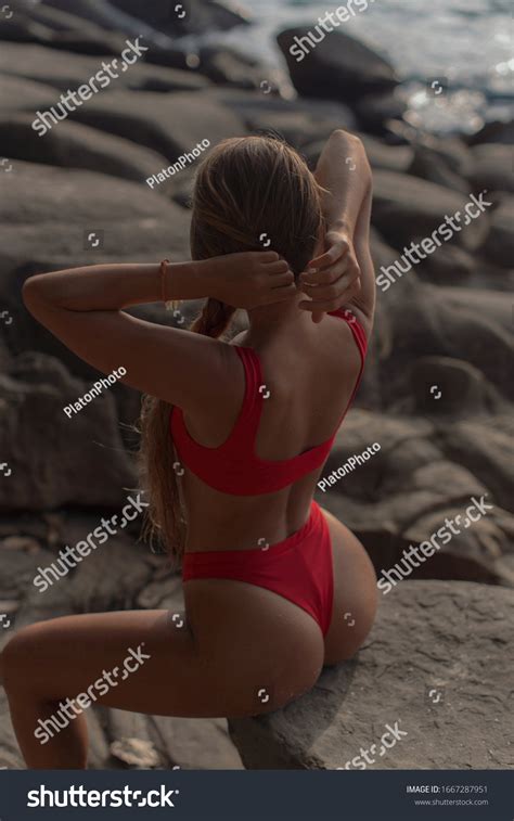 Sexy Body Tanned Brunette Red Bikini Stock Photo 1667287951 Shutterstock