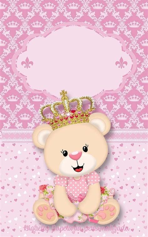 A Teddy Bear With A Crown On Its Head Sitting In Front Of A Pink Background