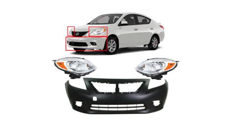 Kit Of Front Bumper Cover And Lh And Rh Headlights Fits Nissan Versa 2012 2014