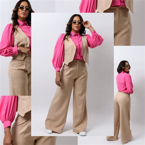 Calça Pantalona Alfaiataria Feminina Nude Shopee Brasil