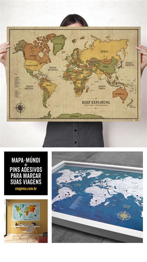 Mapas para Marcar Viagens Posters e Quadros Mapa Múndi Pins