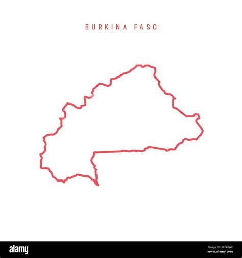 Burkina Faso Thin Line Outline Map Upper Volta Red Border Country