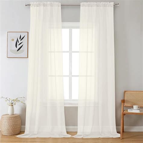 Amazon Ovzme Pack Ivory Sheer Curtain Panels Inches Length