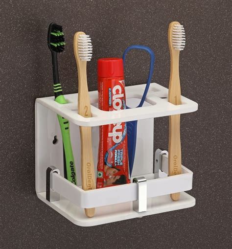 Wskart Self Adhesive Wall Mounted Acrylic White Toothbrush Holder