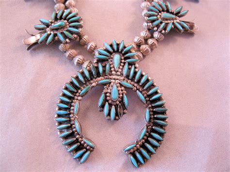 Zuni Squash Blossom Necklace Petit Point Turquoise