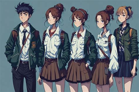 Premium AI Image | Anime style school friends illustration