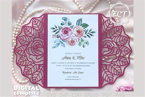 Roses Gate Fold Card 5x7 Wedding Invitation SVG Template