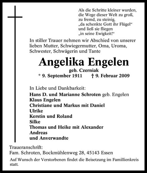 Trauer Und Todesanzeigen Von Angelika Engelen Trauer De