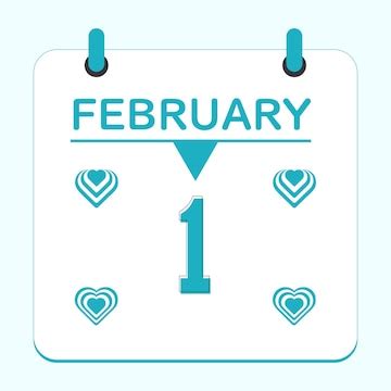 Premium Vector | Day 1 of Month February calendar design with heart ...