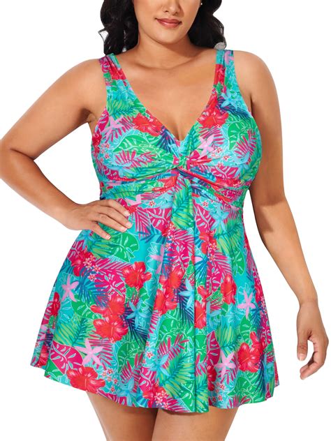 Rivelino Women S Plus Size Two Piece Swimdress Twist Front Floral