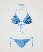 Triangle Bikini Top And Thong Set With Broderie Anglaise Woman Blue TWINSET Milano