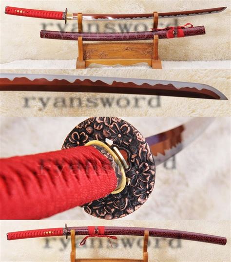 Handmade Carbon Steel Red Blade Japanese Samurai Katana Sword