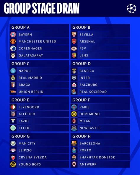 2023 24 UEFA Champions League Group Stage Fixtures