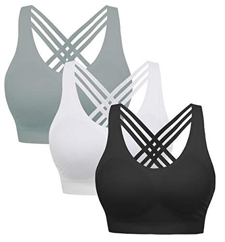 Akamc Womens Removable Padded Sports Bras Medium Support Workout Yoga