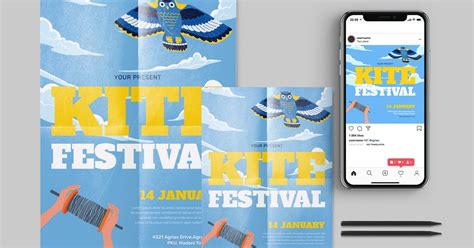 Kite Festival Flyer Template Set Print Templates Ft Kite And Fun Envato