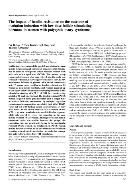 Pdf The Impact Of Insulin Resistance On The Outcome Of Ovulation Induction With Low Dose Fsh