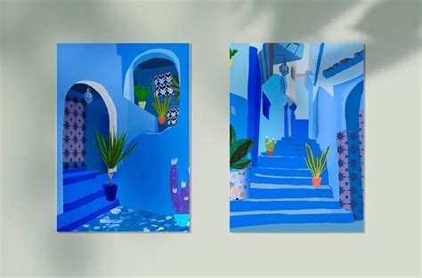 Blue City Morocco Travel Art Set of 2 Printable Wall Art - Etsy