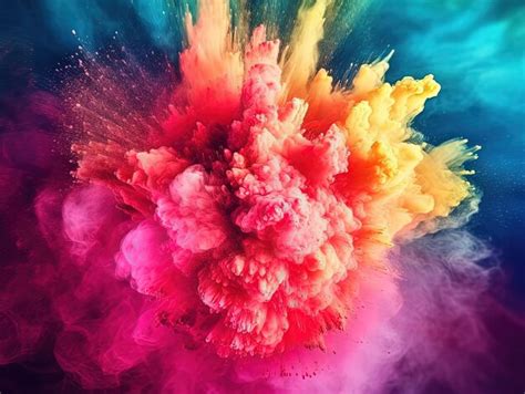 Premium Ai Image Colored Powder Explosion Abstract Closeup Dust On