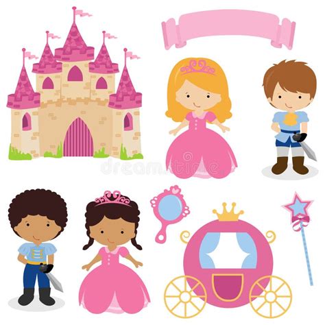 Cartoon Beautiful Princess Icons Set Stock Vector Illustration Of