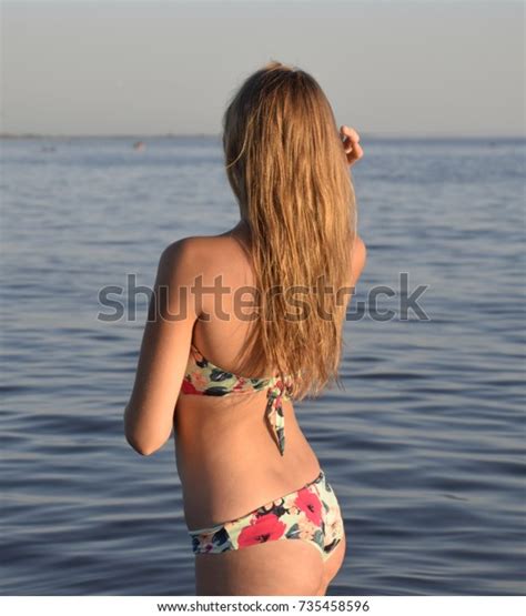 Blond Girl Bikini Standing Sea Water Stock Photo Shutterstock