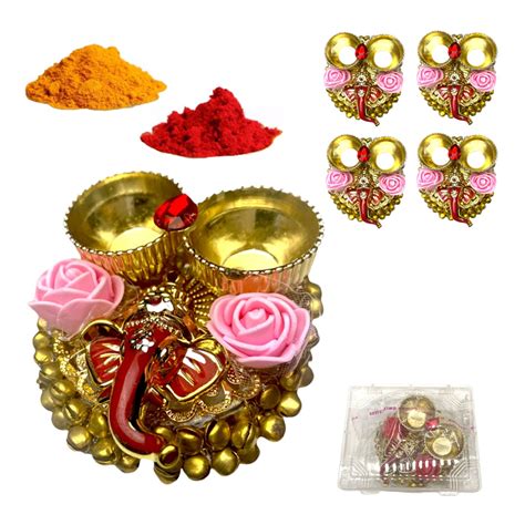 Pcs Ganesha Bulk Haldi Kumkum Thali Holder Pooja Return Gift Indian