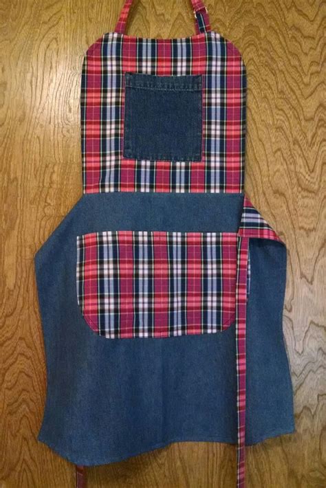 Reversible Repurposed Denim And Shirt Apron Side Two Mary Mulari