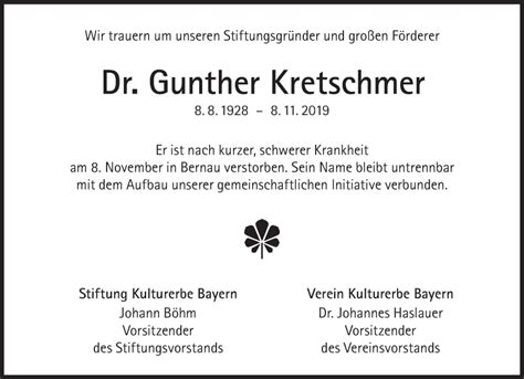 Traueranzeigen Von Gunther Kretschmer SZ Gedenken De