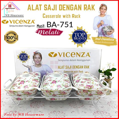 Jual Vicenza Wadah Saji Set Isi Rak Motif Melati Pemanas Makanan