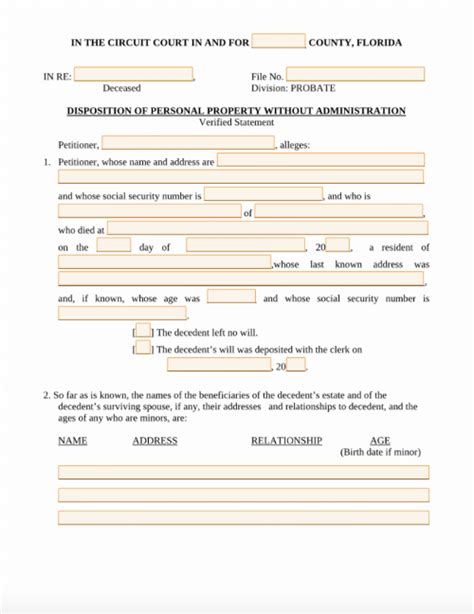 Printable Small Estate Affidavit Florida