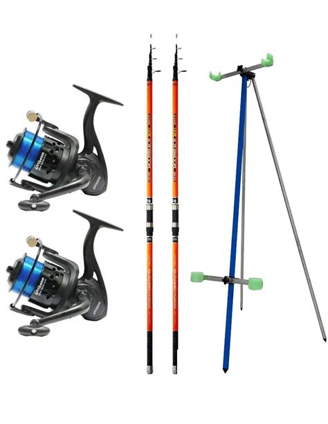 Combo Completo Per La Pesca Surfcasting Canne Mulinelli E Tripode