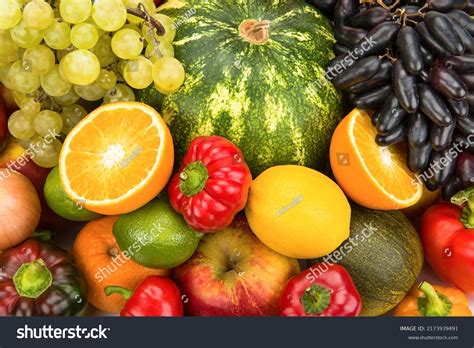 Beautiful Bright Background Various Vegetables Fruits Stock Photo