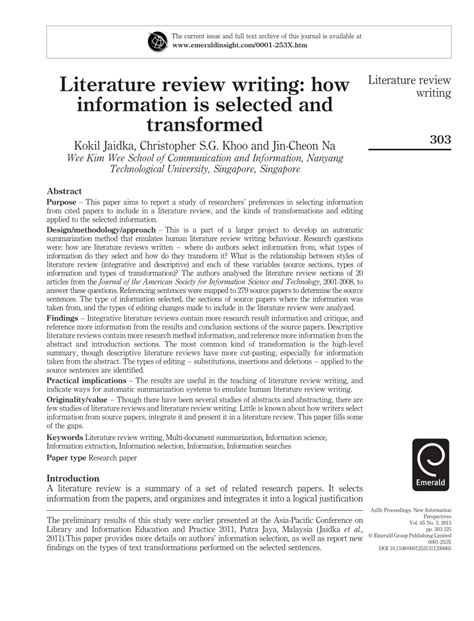 A Literature Review Example Of Paper