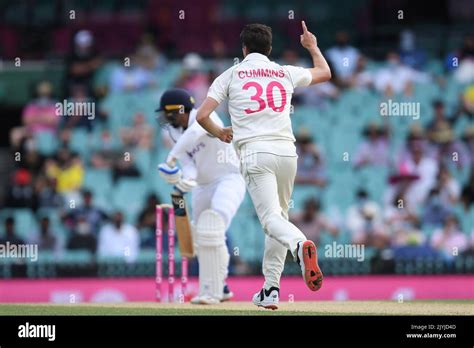 Pat Cummins Of Australia Celebrates The Wicket Of Shubman Gill Of India