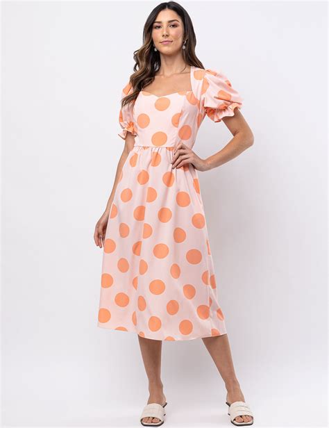 Vestido Midi Manga Bufante Laranja Sangue Latino