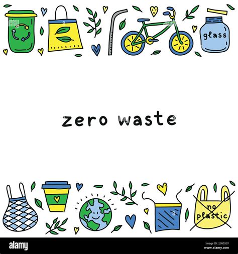 Poster With Colored Doodle Zero Waste Icons On White Background Stock