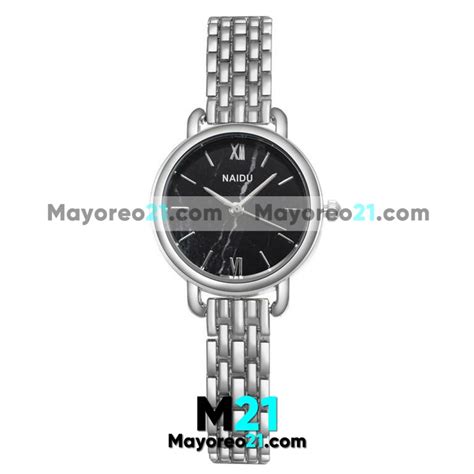 Reloj Plata Extensible Metal Delgado Marmol Negro R