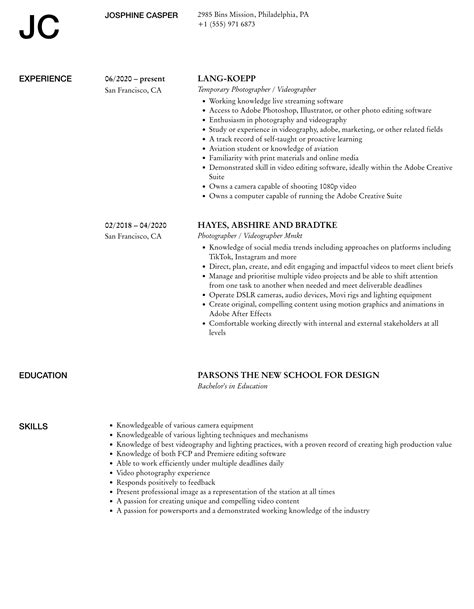 Videographer Resume Samples Velvet Jobs