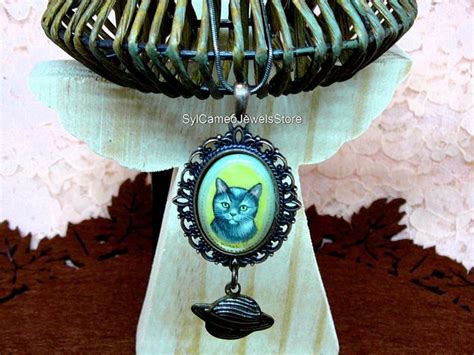 Hand Painted Korat Cat Cameo Pendant Dangle Saturn Planet Etsy