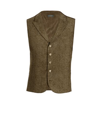 Braune Donegal Tweed Weste Mit Spitz Revers