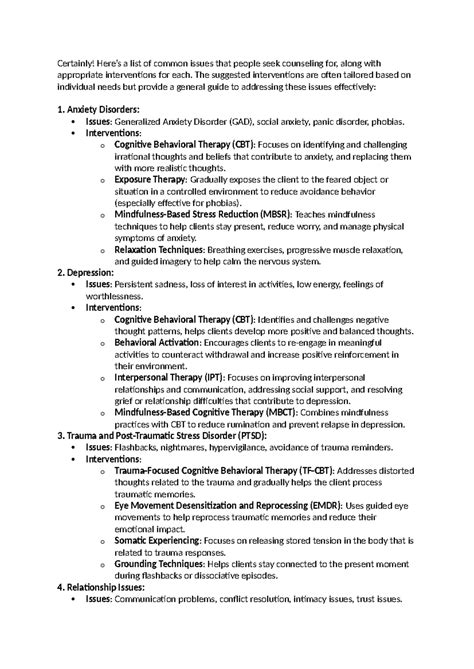 Common Counselling Issues And Interventions Certainly Heres A List Of